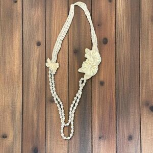 Ivory Pearl Double Row Crochet Seed Bead Floral Statement Necklace NWT